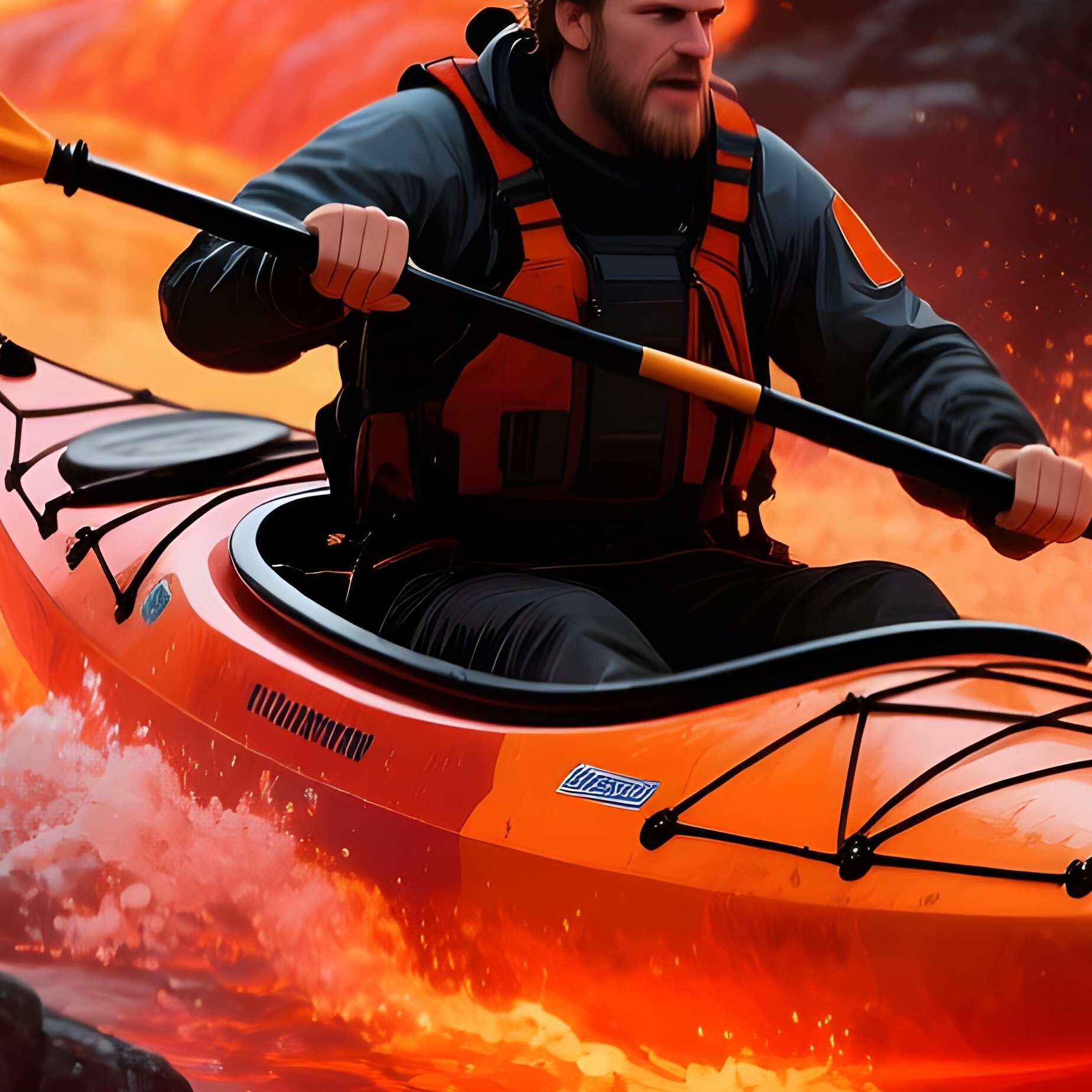 A Kayaker Battling A Raging Lava River Digital Art - Full Resolution Quality Preview