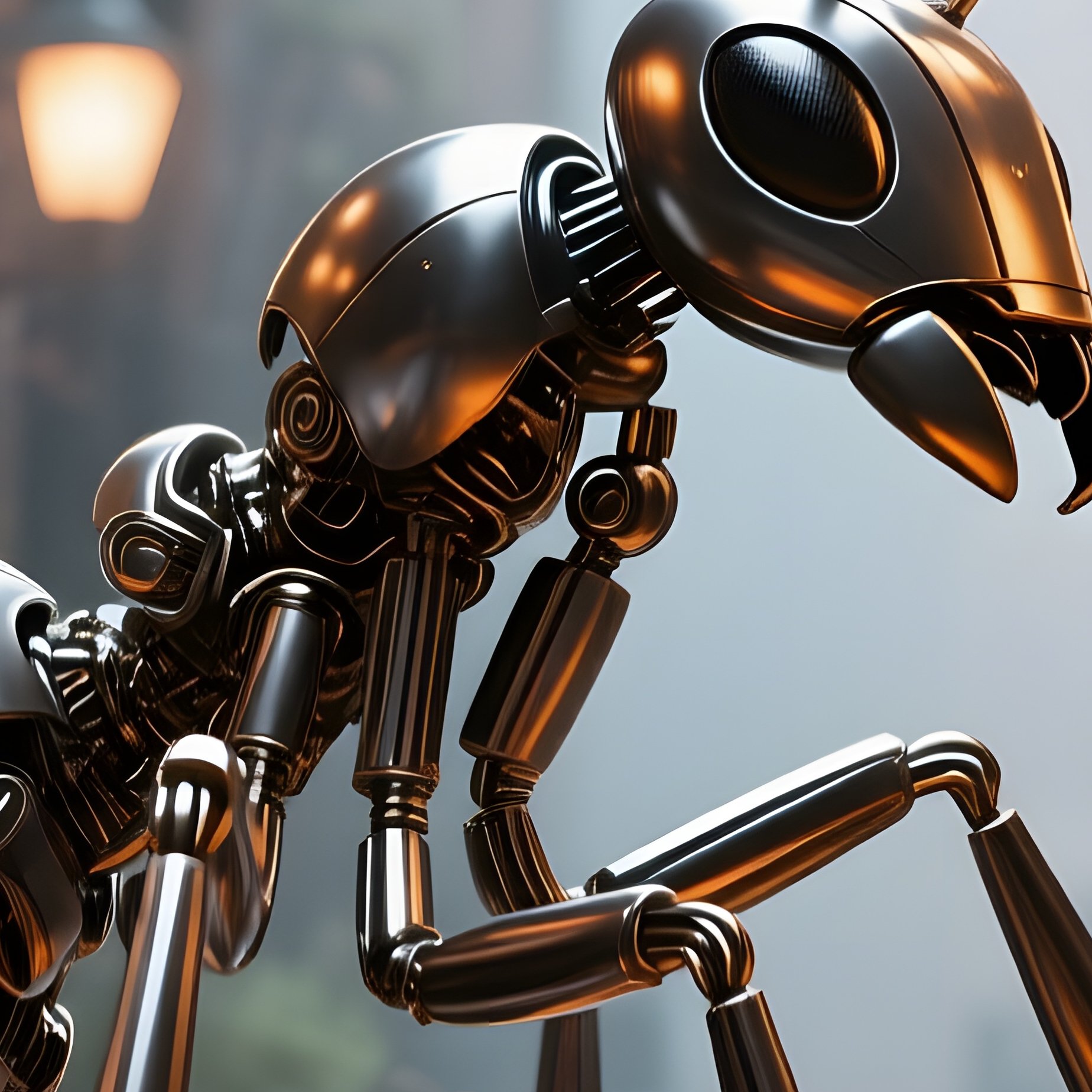 A Kinetic Metal Ant Colony Sculpted Into An Urban Alleyway, Tiny Gears Moving, Street Lamps Casting - Full Resolution Quality Preview