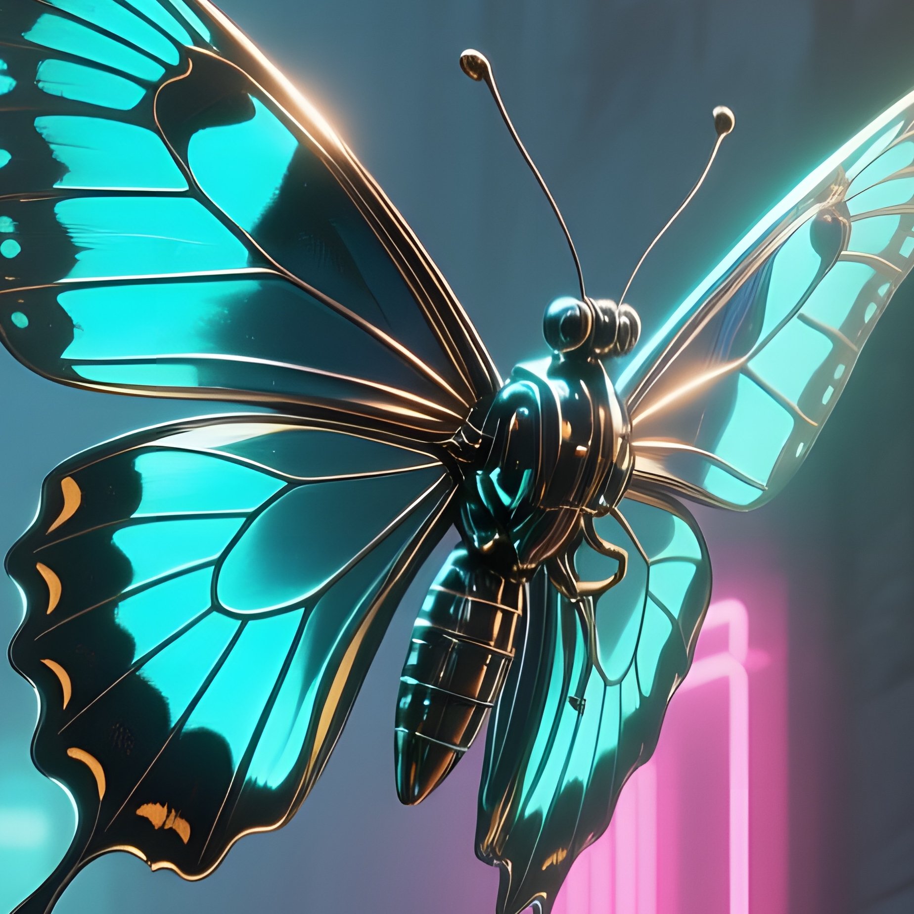 A Kinetic Metal Moth With Luminescent Wings Fluttering Around A Streetlamp At Night In A Foggy - Full Resolution Quality Preview