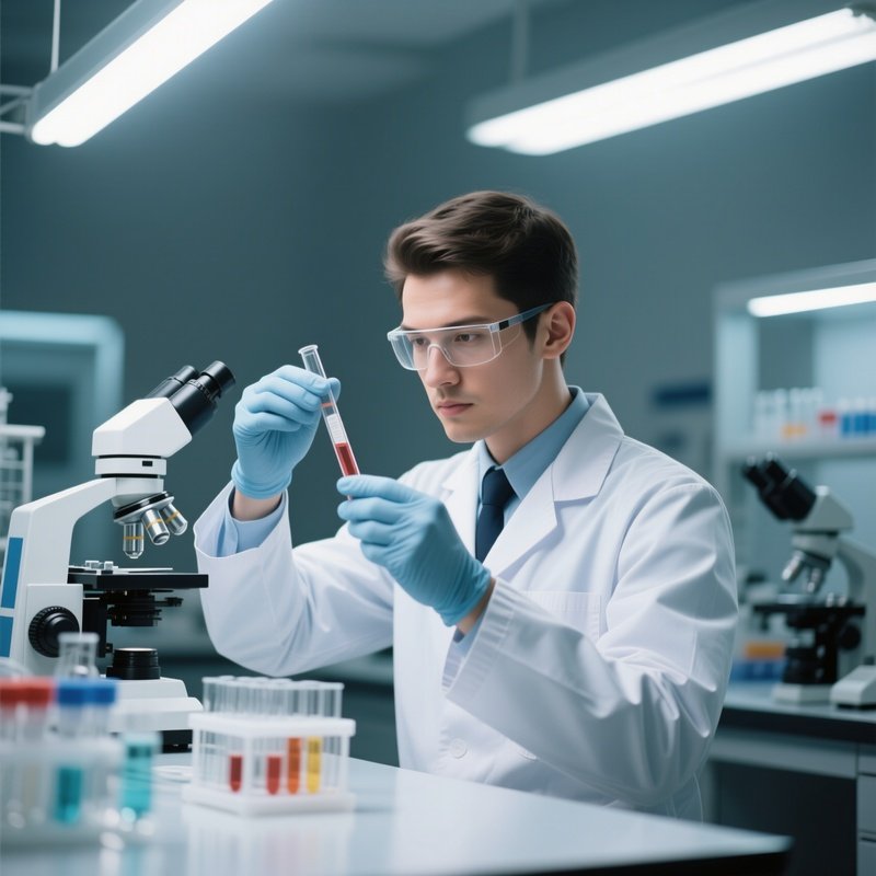 A Lab Technician Analyzing Samples Under Bright Lighting