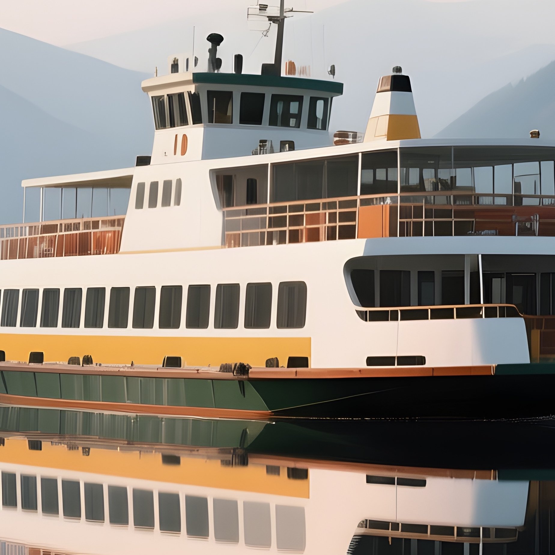 A Lake Ferry Moving Quietly Across A Mirror Like Surface - Full Resolution Quality Preview