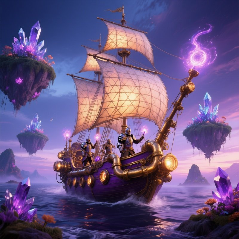 A Landing Ship Sailing Toward Distant Islands Fantasy Version