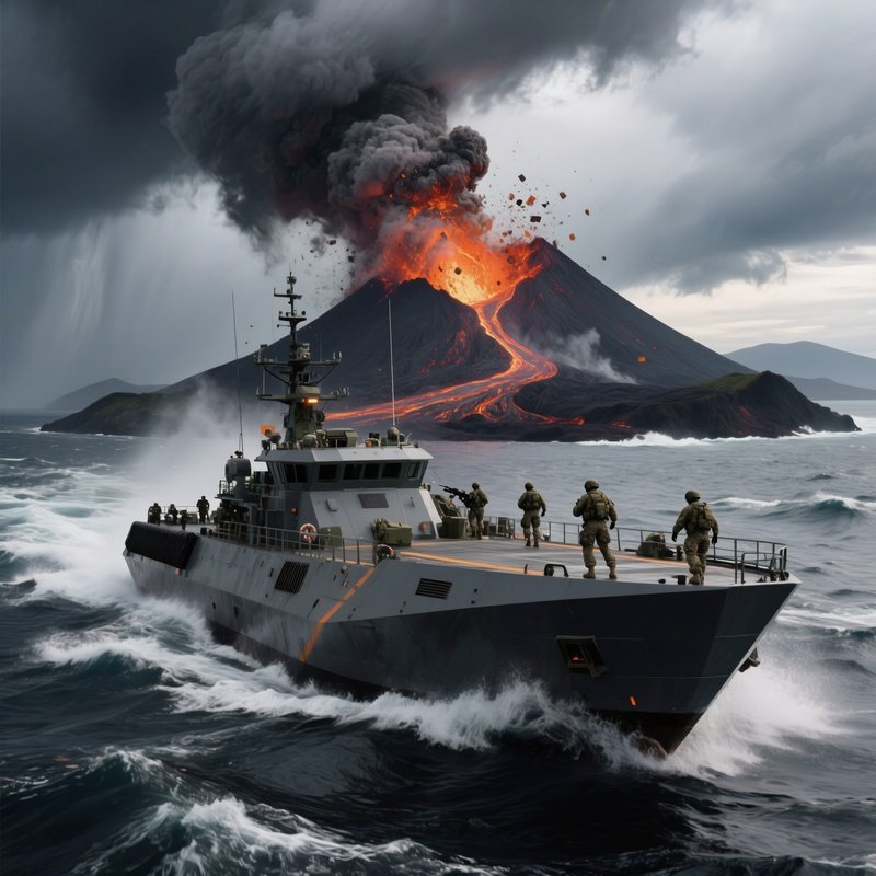 A Landing Ship Sailing Toward Distant Islands Military Operation