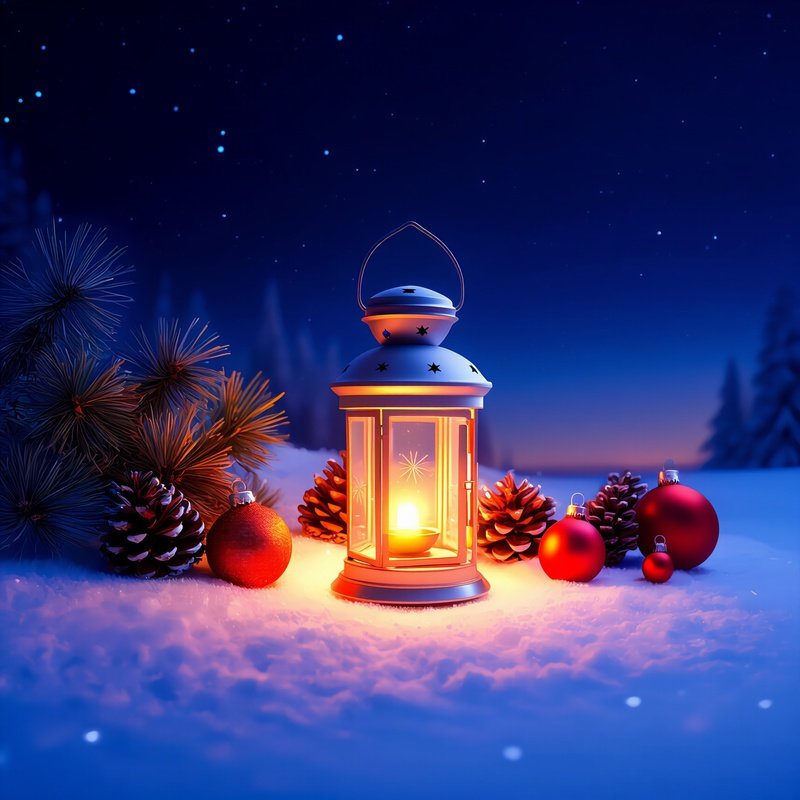 A Lantern On A Snowy Landscape At Night Lantern Snow