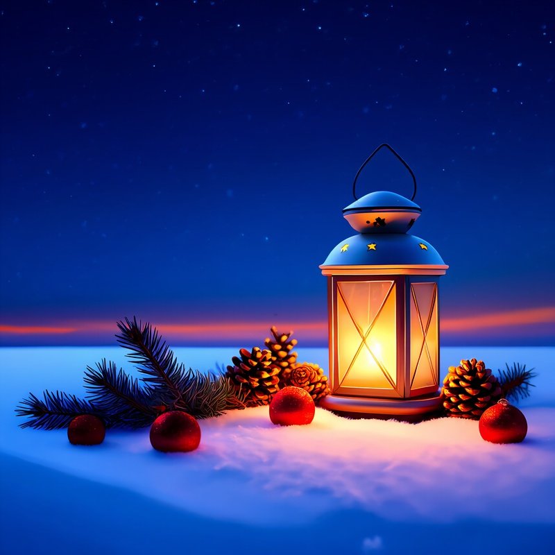 A Lantern On A Snowy Landscape At Night Winter Night