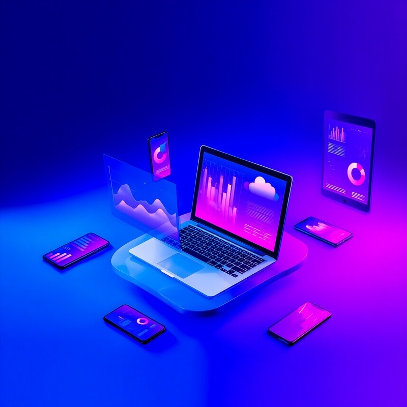 A Laptop Connected To Various Digital Devices Displaying Data And