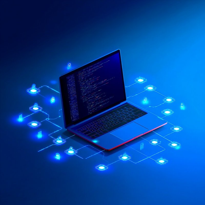 A Laptop Connected To Various Digital Icons Technology Network