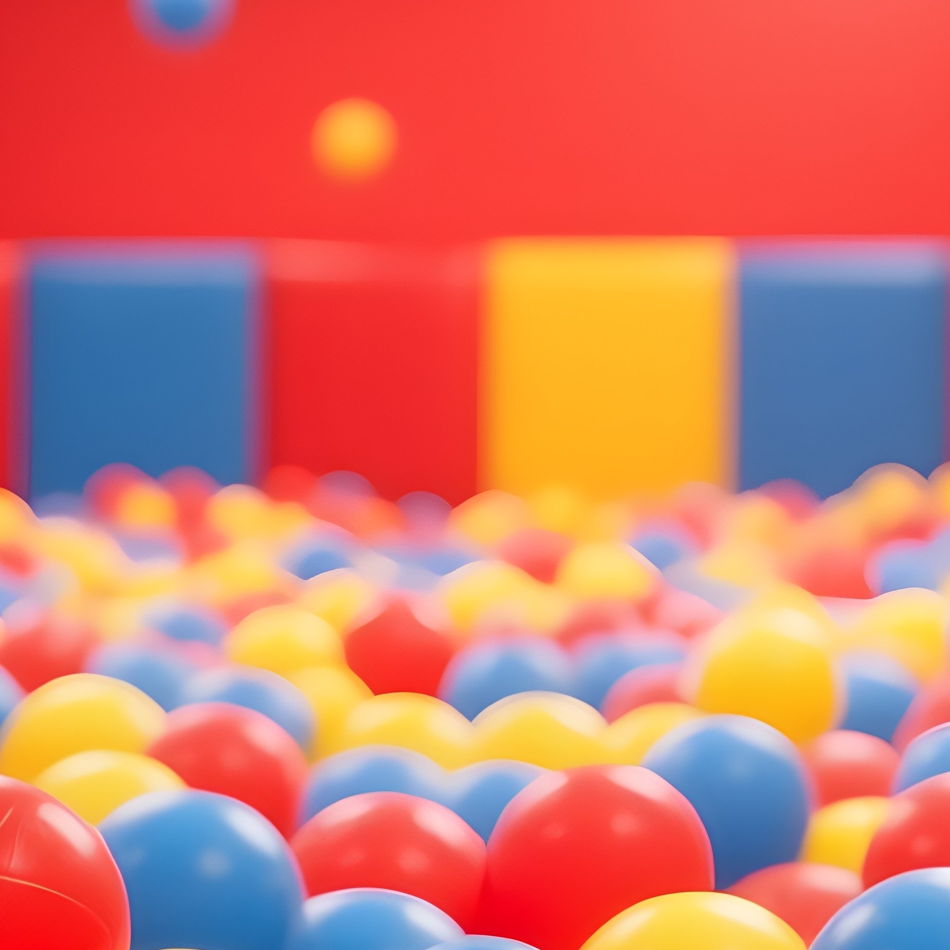 A Large Ball Pit Filled With Red Blue And Yellow Balls Under Bright Lights - Full Resolution Quality Preview