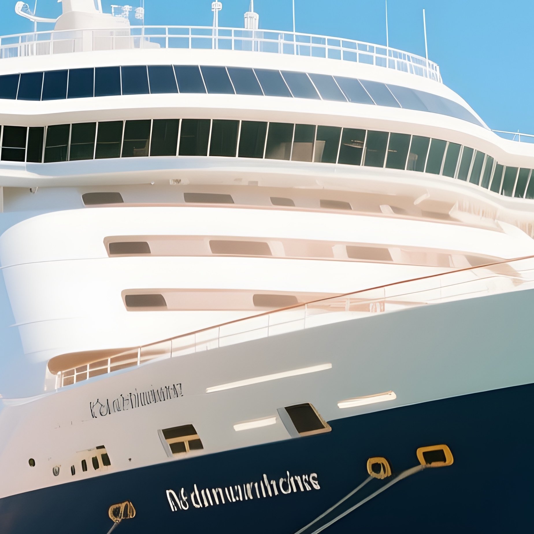 A Large Cruise Ship Docking At A Tropical Island Terminal Under Clear Skies - Full Resolution Quality Preview