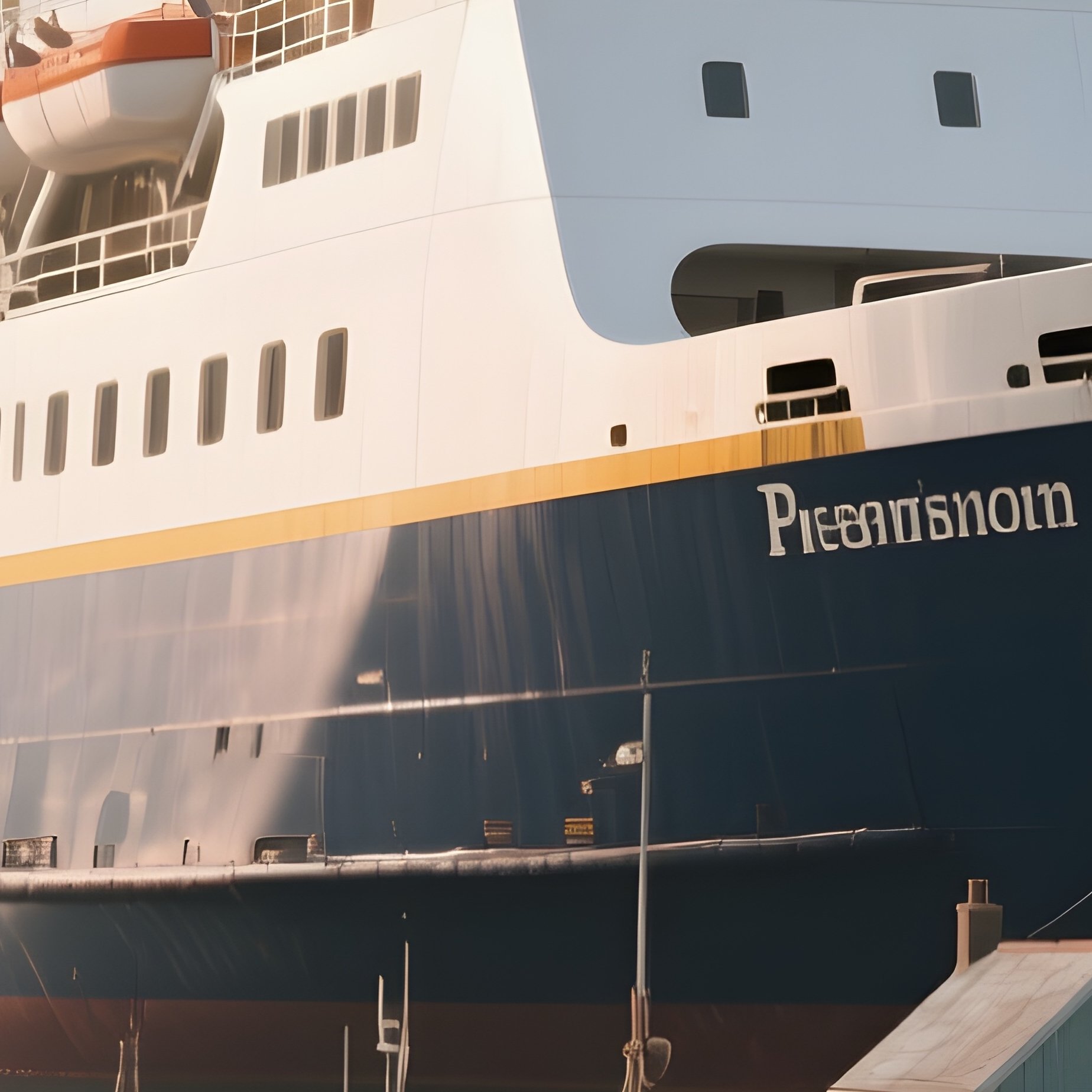 A Large Ferry Anchored Near A Small Fishing Village - Full Resolution Quality Preview