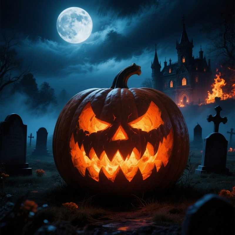 A Large Glowing Jack O Lantern Halloween Pumpkin