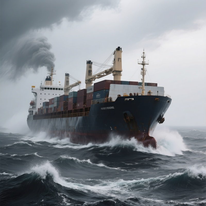 A Large Ocean Freighter Navigating Through Stormy Gray Waters
