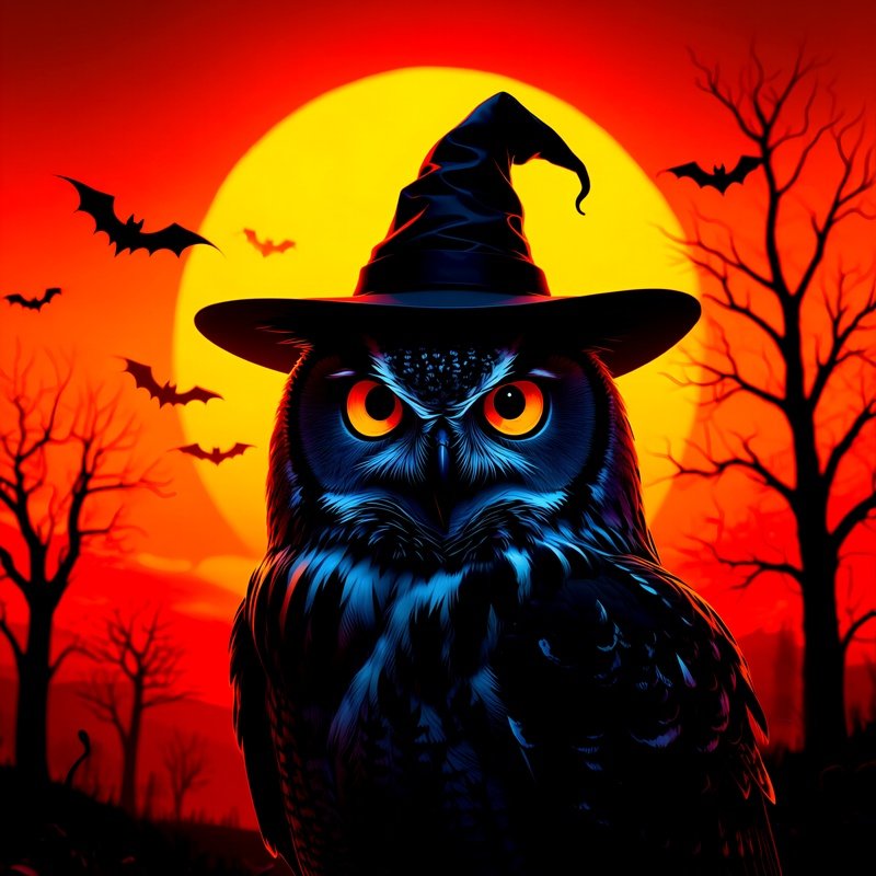 A Large Owl Wearing A Witchs Hat Owl Witch Hat