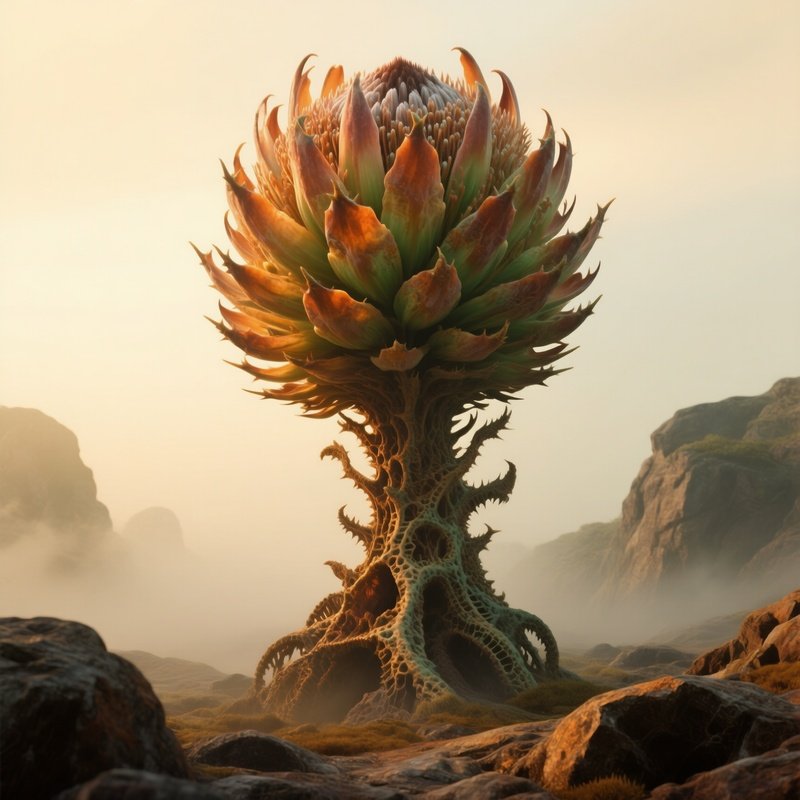 A Large Protea Flower Standing Out With Its Unique Prehistoric Structure