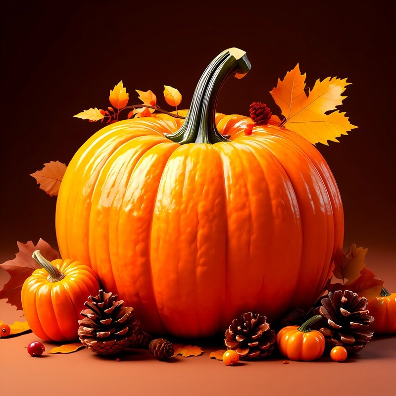 A Large Pumpkin Surrounded By Autumnal Decorations Autumn Pumpkin