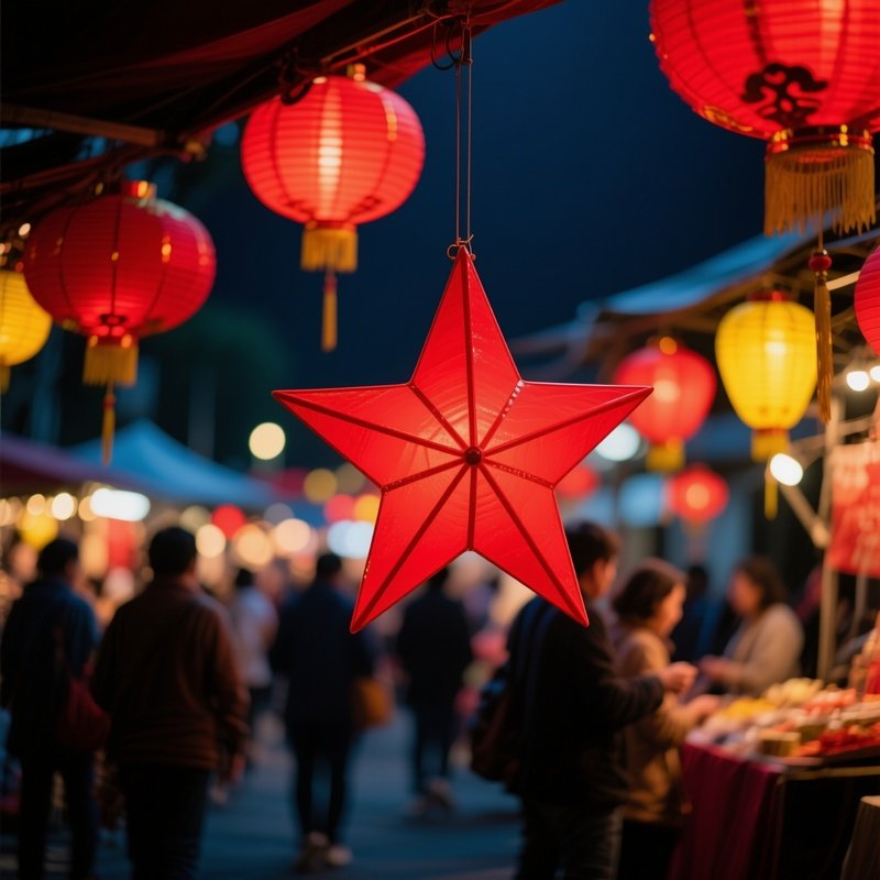 A Large Red Star Shaped Lantern Festival Lantern