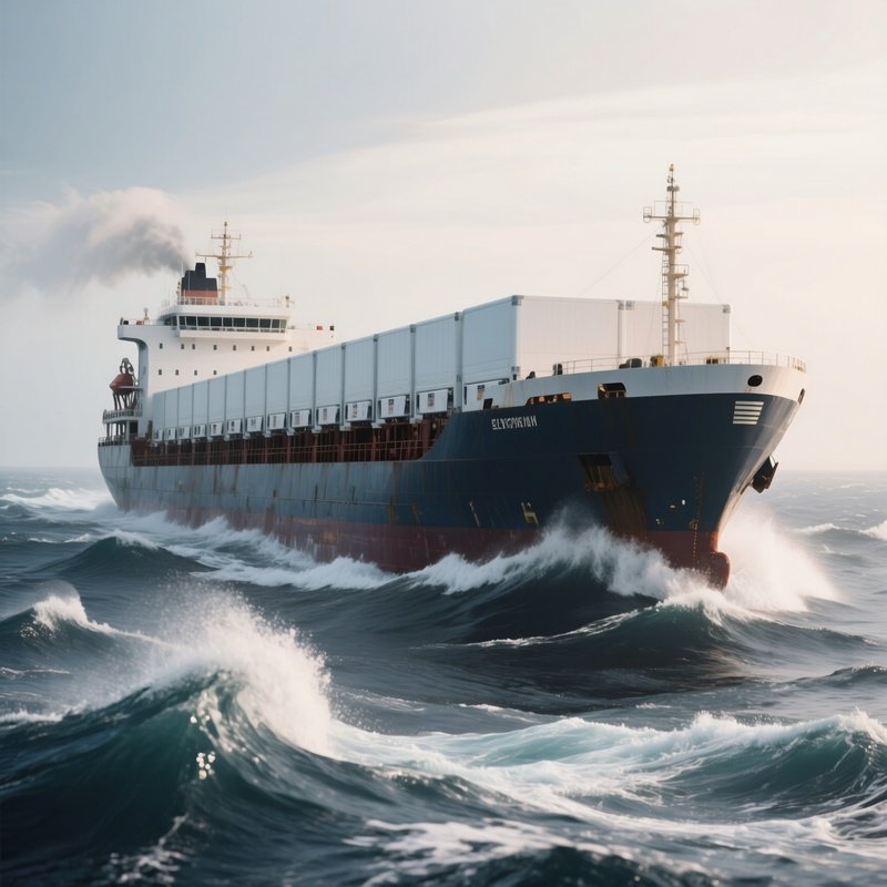 A Large Refrigerated Ship Traveling Through High Ocean Swells