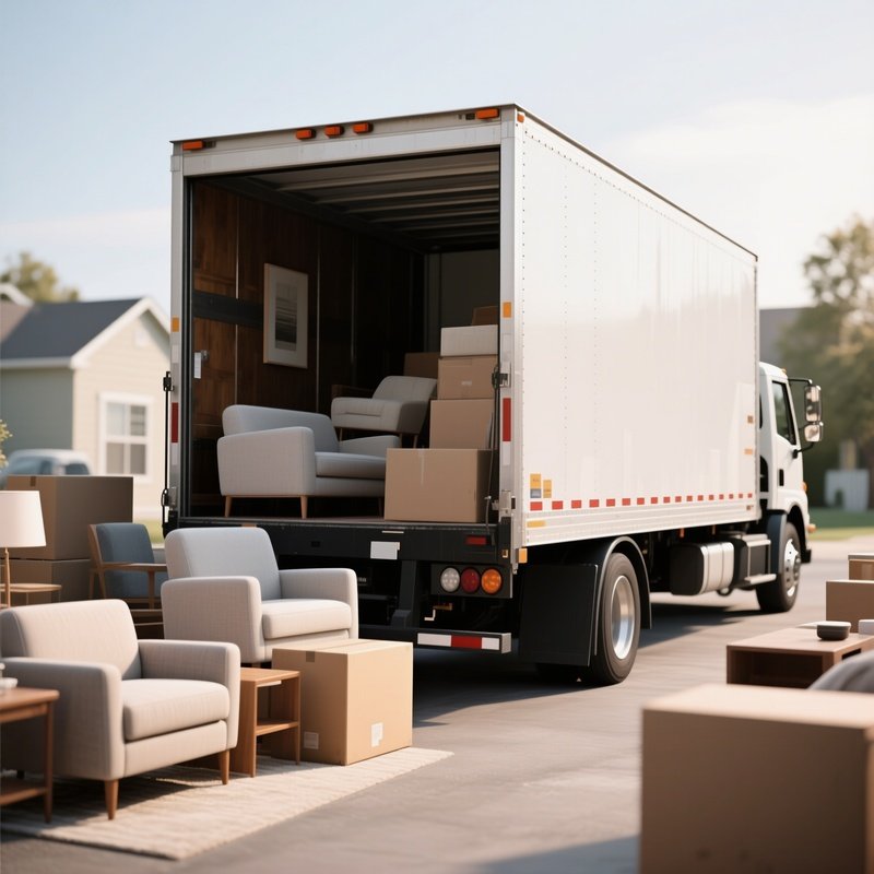 A Large Removal Truck Being Packed With Household Furniture