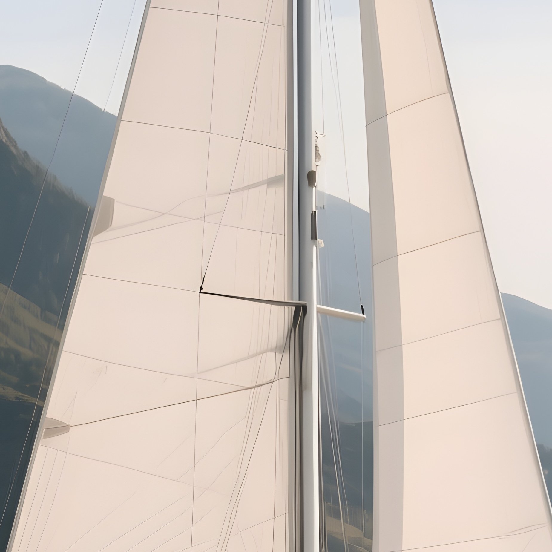 A Large Sailing Yacht Anchored Beside A Mountainous Coastline - Full Resolution Quality Preview