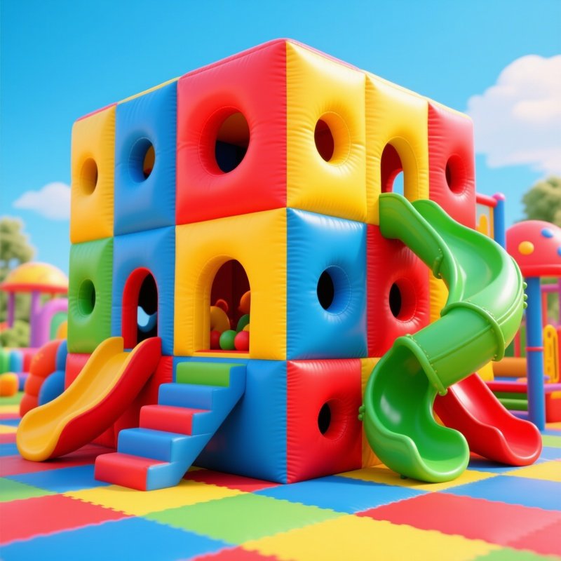 A Large Soft Play Cube Structure With Holes Slides And Stairs