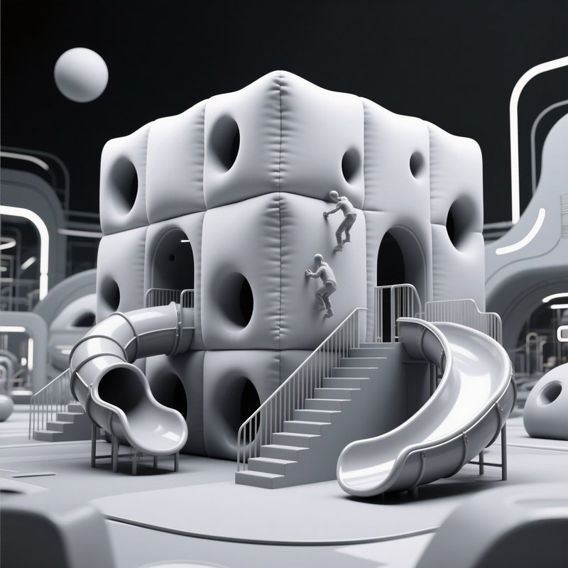 A Large Soft Play Cube Structure With Holes Slides And Stairs