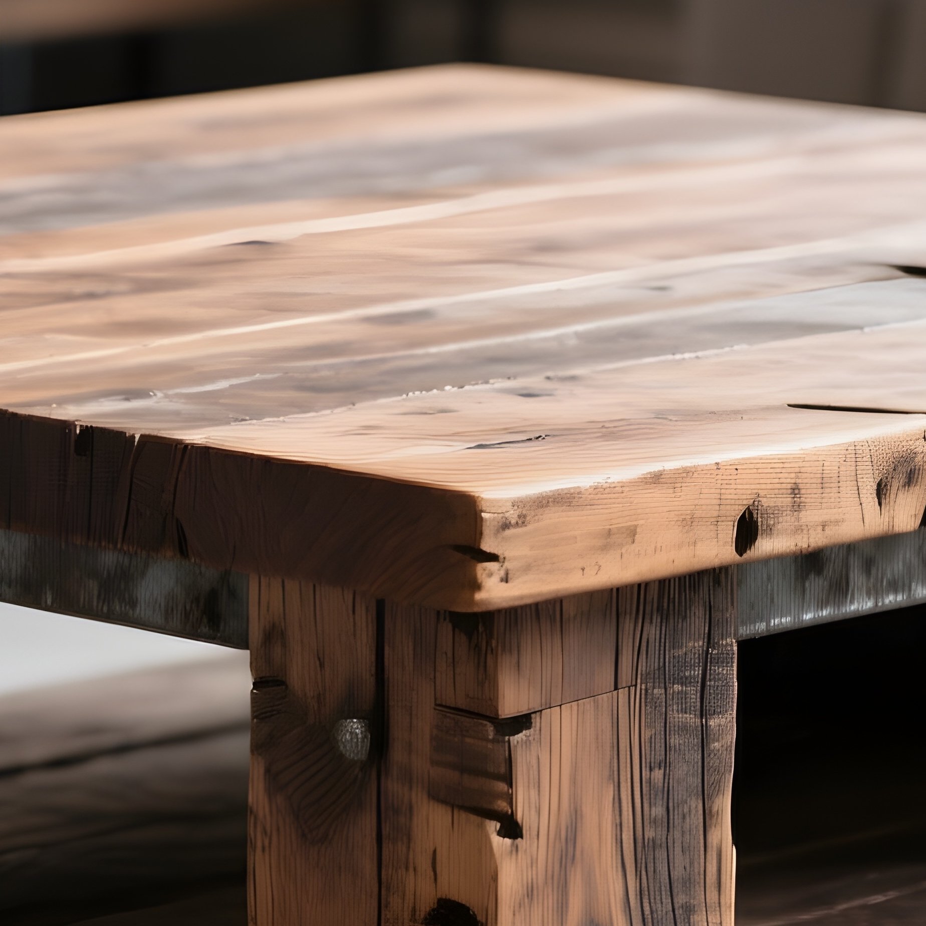 A Large Square Coffee Table Made Of Reclaimed Wood With Industrial Caster Wheels - Full Resolution Quality Preview
