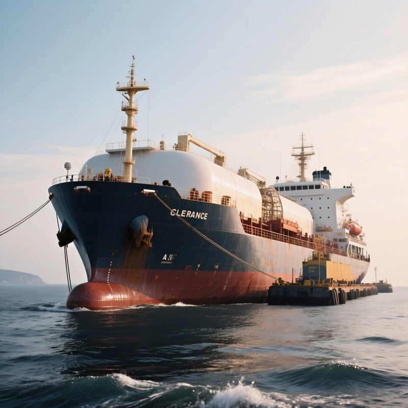 A Large Tanker Ship Anchored Offshore Waiting For Unloading Clearance