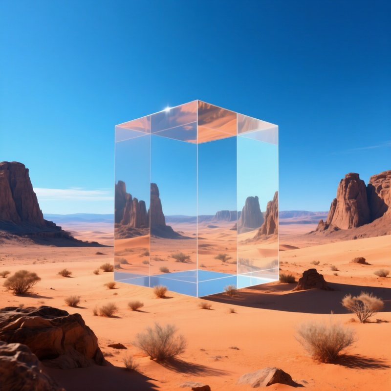 A Large Transparent Cube In A Desert Landscape Desert Cube
