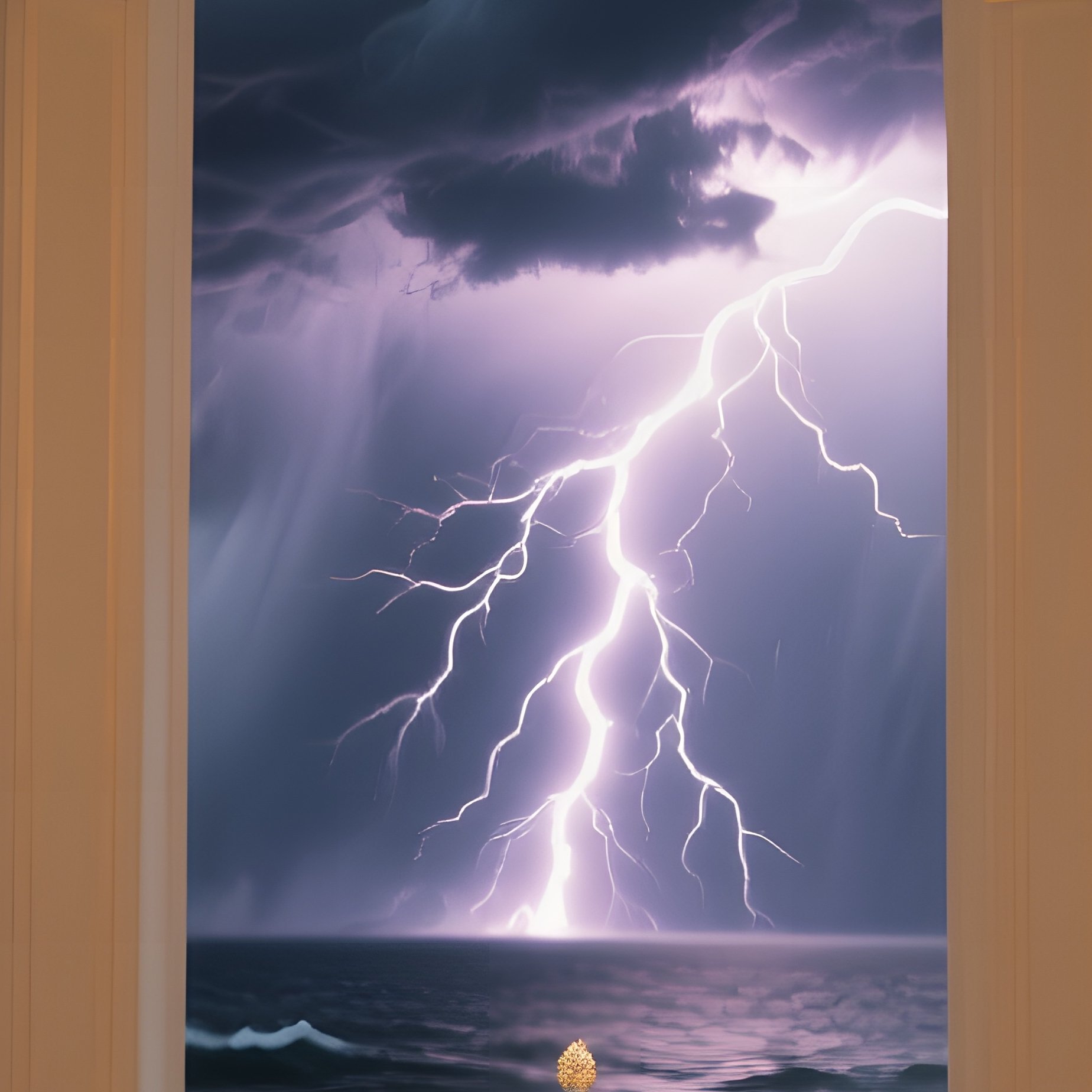 A Lavish Banquet Hall With Towering Windows Overlooking A Stormy Sea, Thunderclouds Backlighting A - Full Resolution Quality Preview
