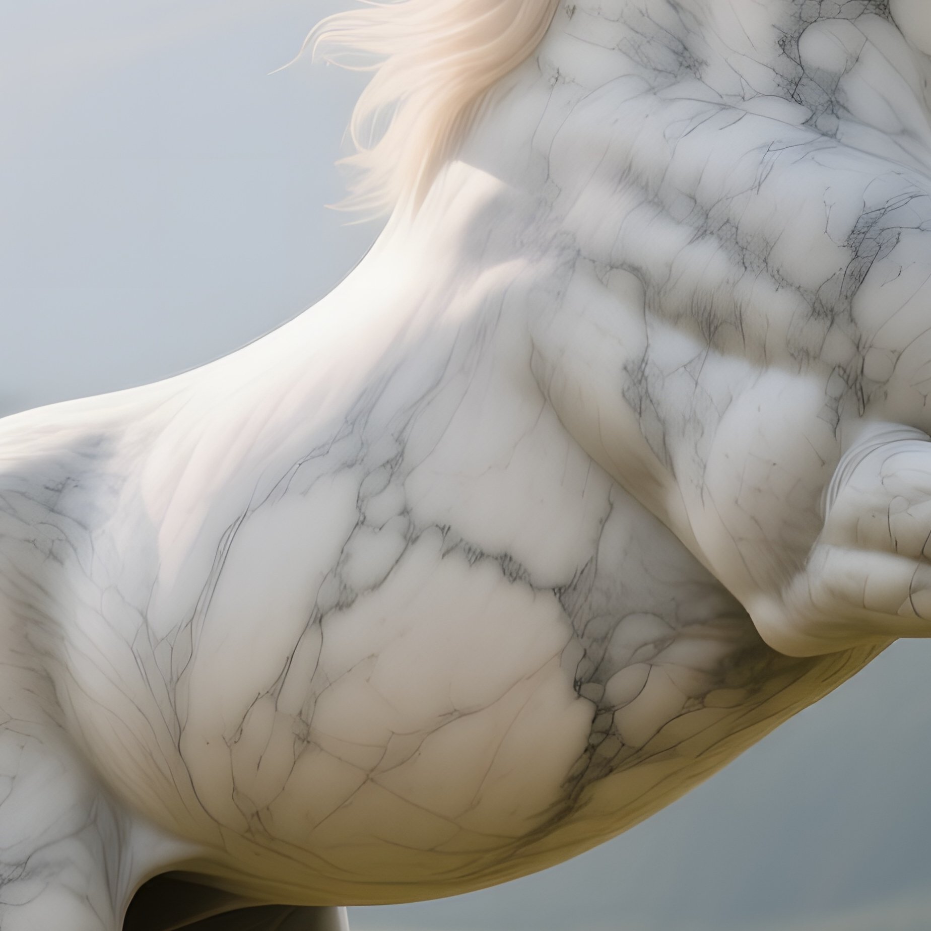 A Life‑Size Marble Horse Rearing In A Sunlit Meadow Dotted With Wild Poppies, Distant Mountains - Full Resolution Quality Preview