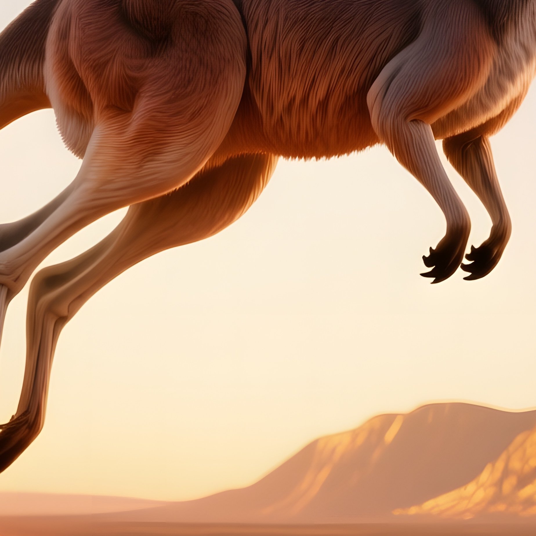 A Life‑Size Resin Kangaroo Mid‑Jump Across A Red Sand Dune At Sunrise, Long Shadows Stretching - Full Resolution Quality Preview