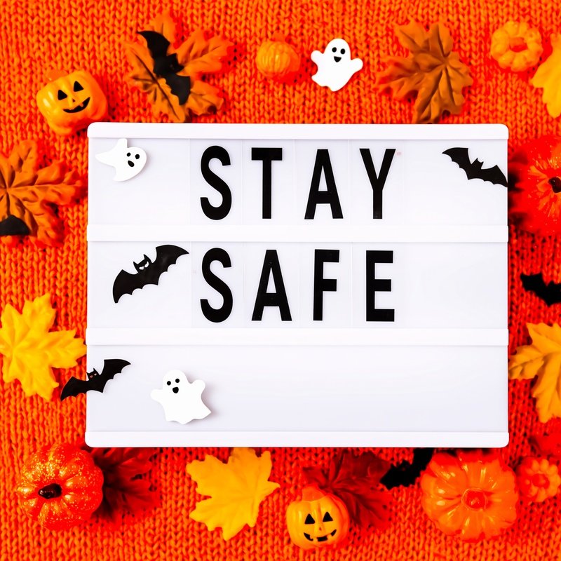 A Lightbox Sign Displaying Stay Safe Halloween Autumn