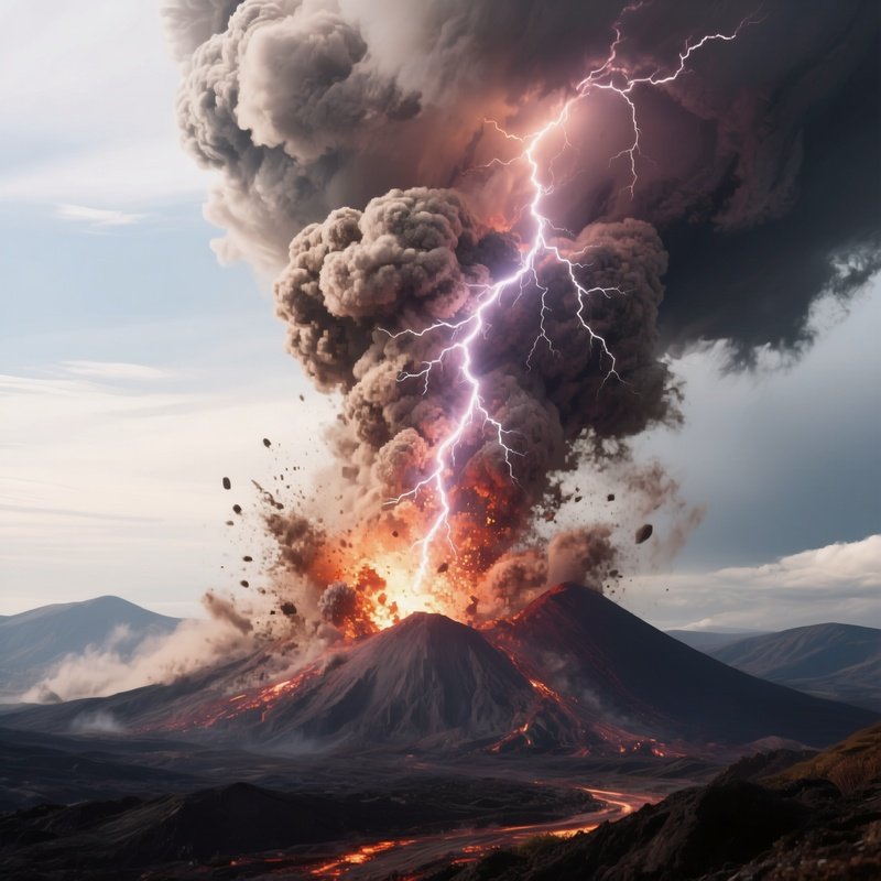 A Lightning Bolt Exploding Through Volcanic Ash Clouds.