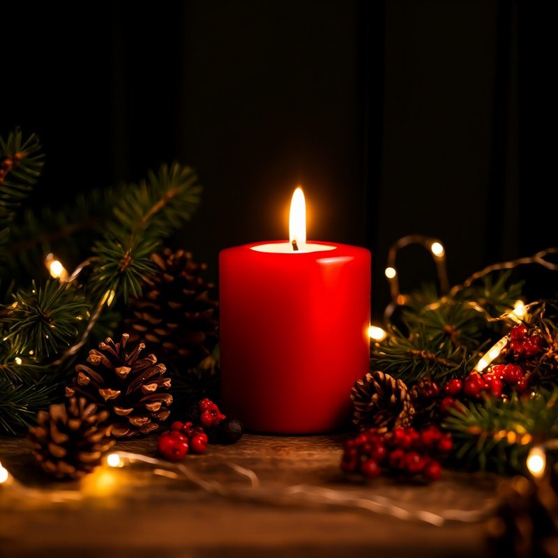 A Lit Red Candle On A Wooden Surface Candle Holiday