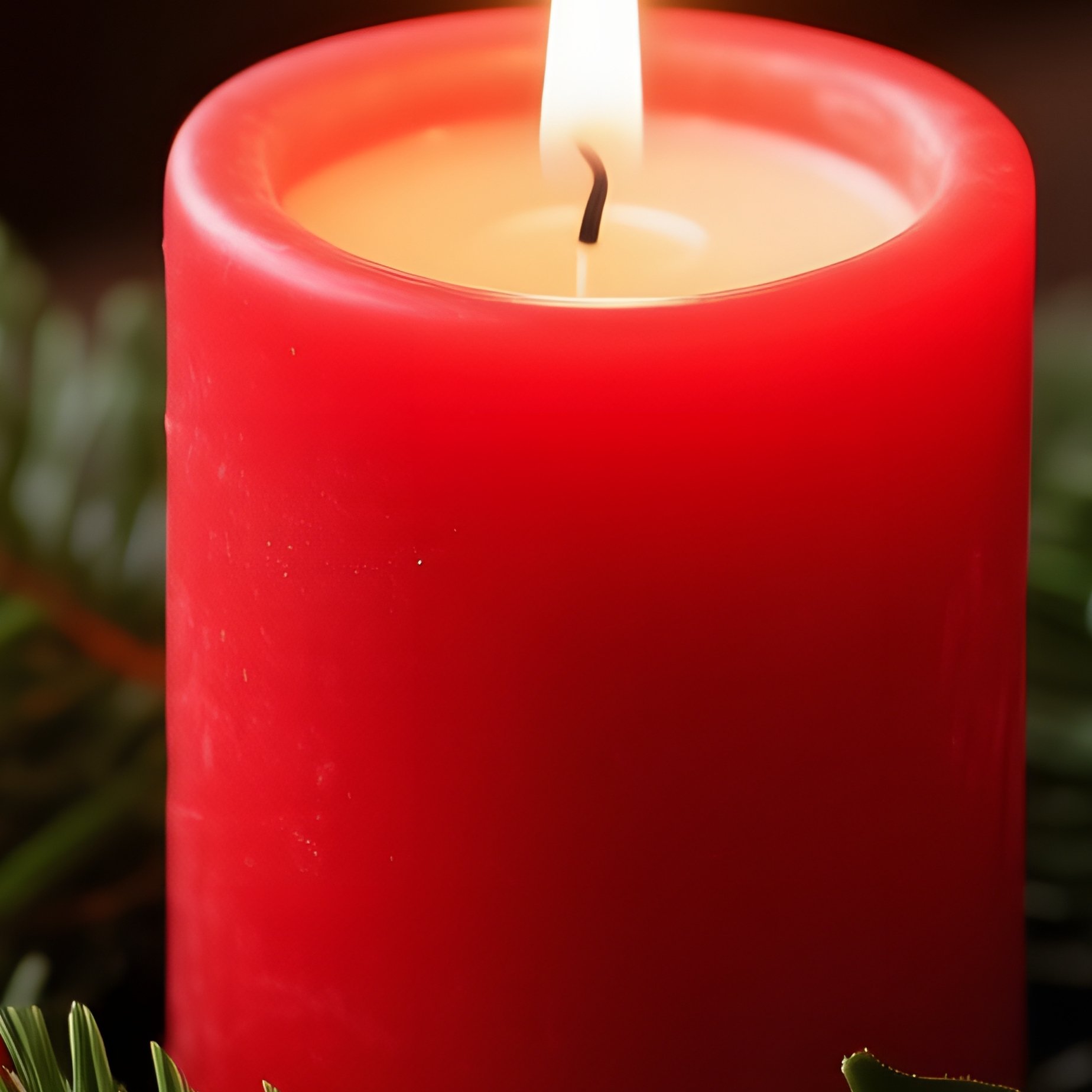 A Lit Red Candle Surrounded By Christmas Decorations Christmas - Full Resolution Quality Preview