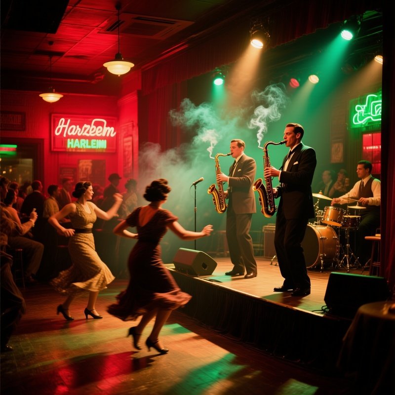 A Lively 1920S Harlem Jazz Club At Night