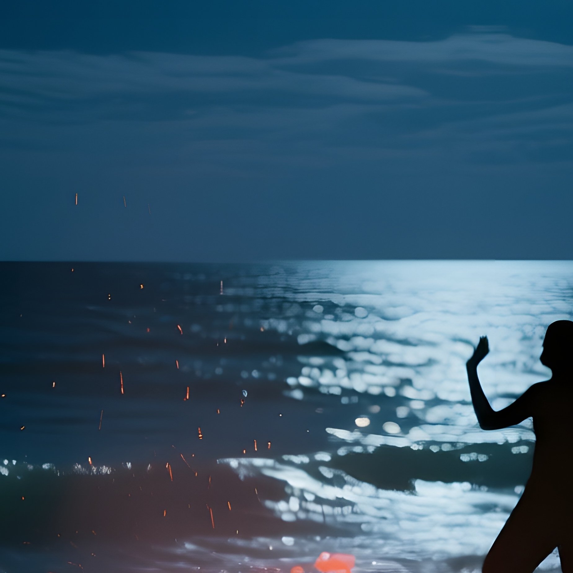 A Lively Beach Bonfire Party In Miami At Night, Tiki Torches Casting Orange Glow, Waves Gently - Full Resolution Quality Preview