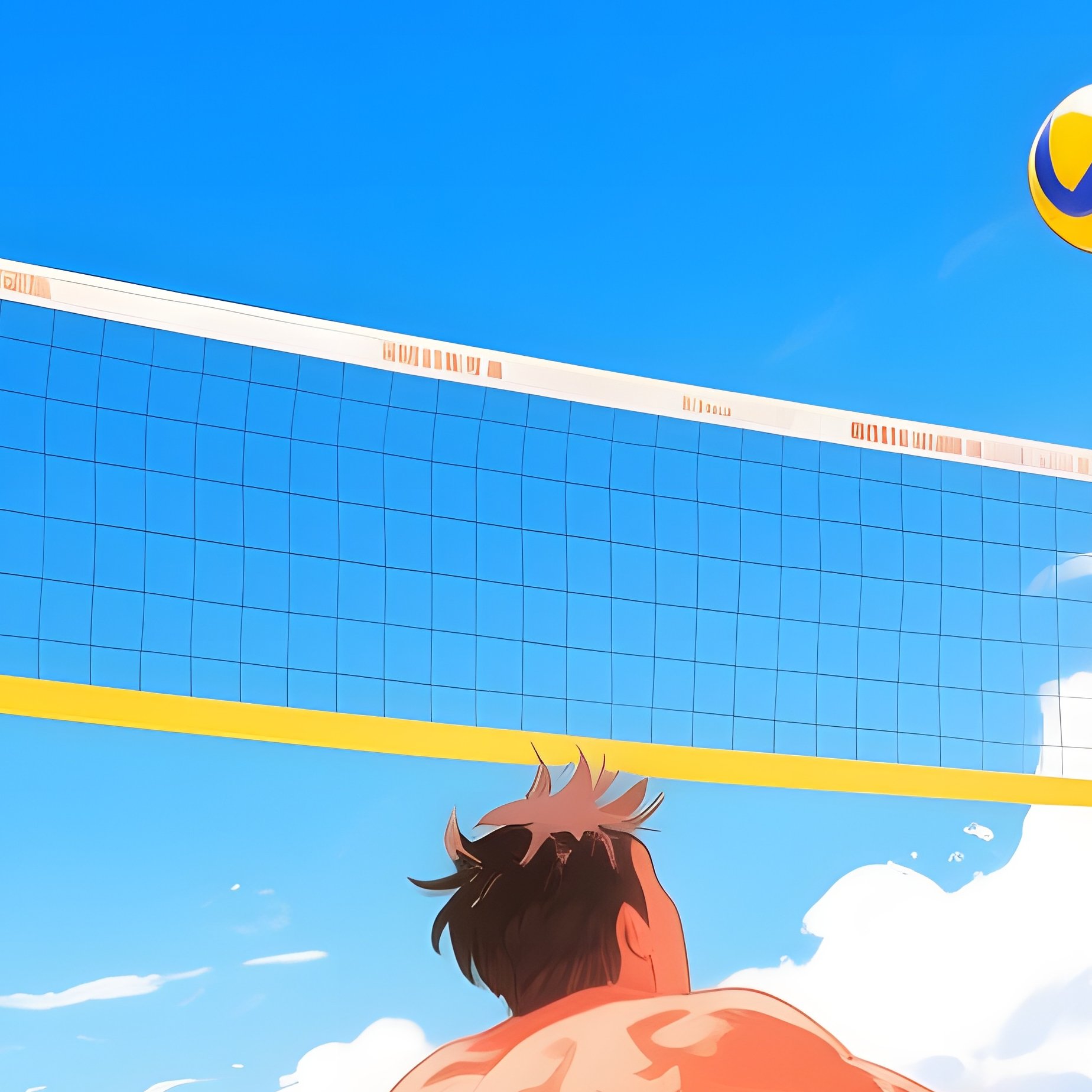 A Lively Beach Volleyball Tournament At Midday, Players Diving Into Sand, Watercolor Bright Blues, - Full Resolution Quality Preview
