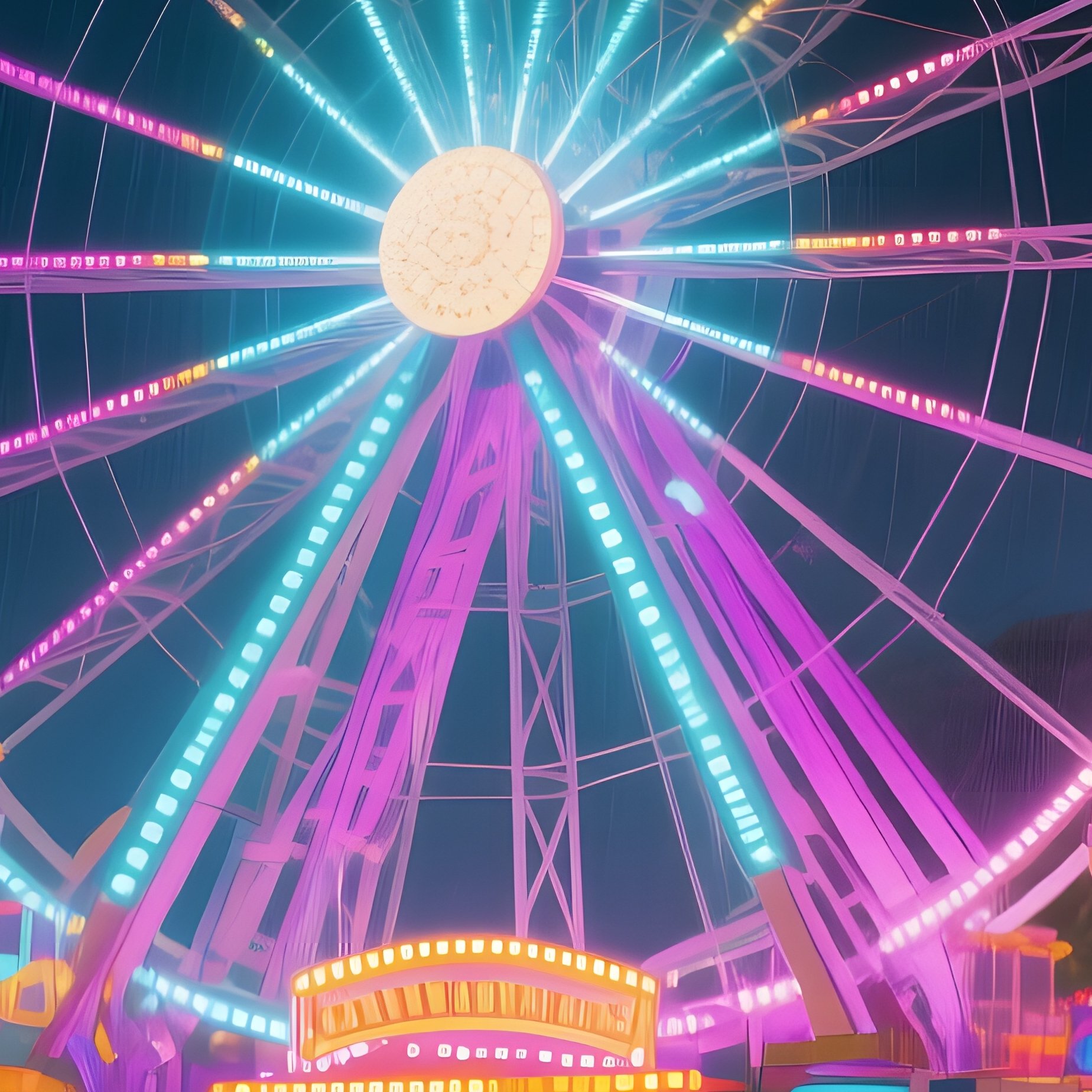 A Lively Carnival Night In Late Spring, Ferris Wheel Illuminated Against Dark Sky, Colorful Lights - Full Resolution Quality Preview