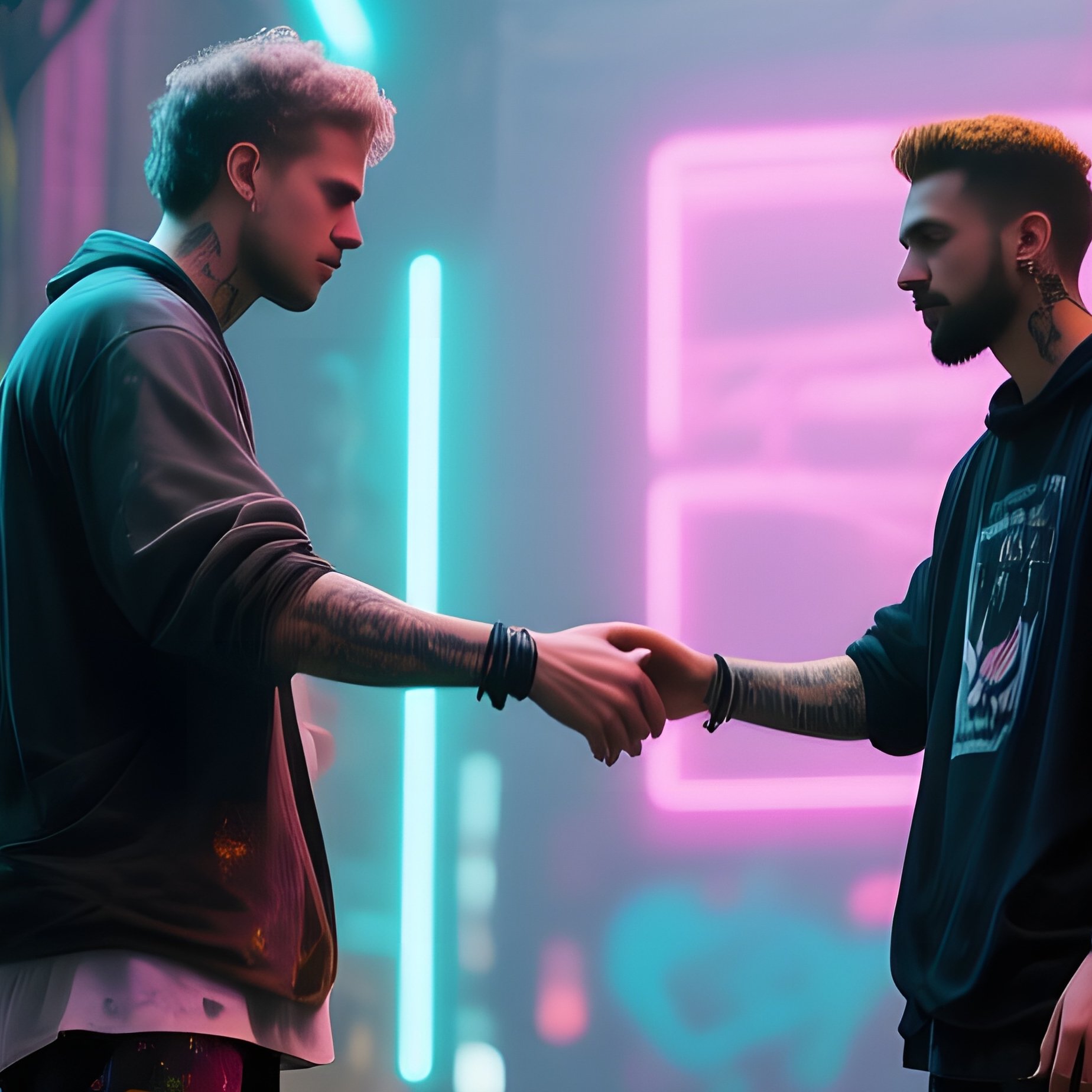 A Lively Street Art Alley With Vibrant Murals, Spray Paint Cans Hanging; A Graffiti Artist Receives - Full Resolution Quality Preview