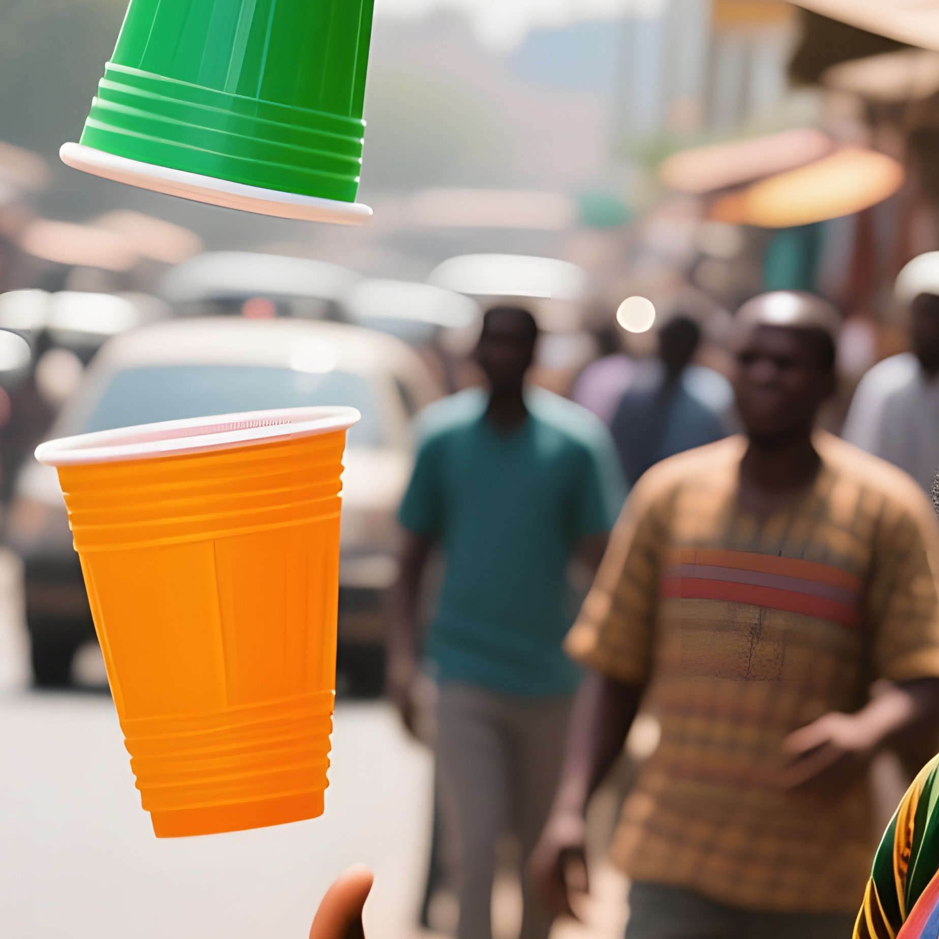 A Lively Street Corner In Lagos At Midday, Bustling Traffic And Market Stalls Surrounding A - Full Resolution Quality Preview