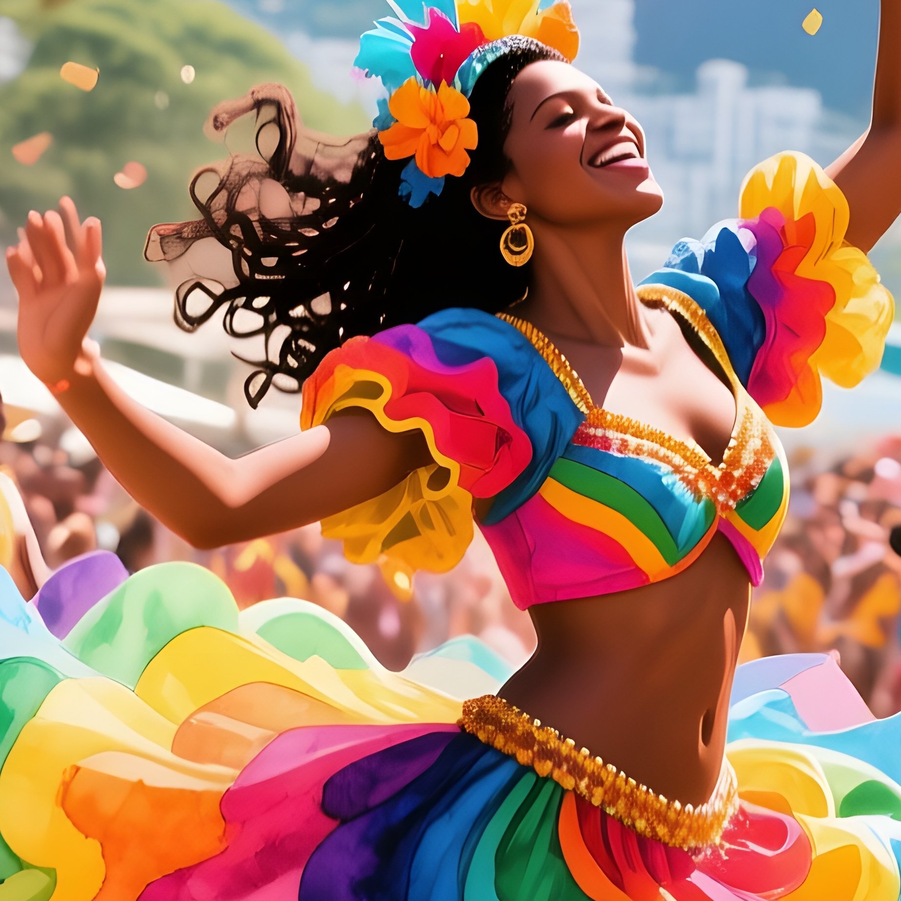 A Lively Street Festival In Rio De Janeiro, Samba Dancers In Colorful Costumes, Watercolor Swirls - Full Resolution Quality Preview