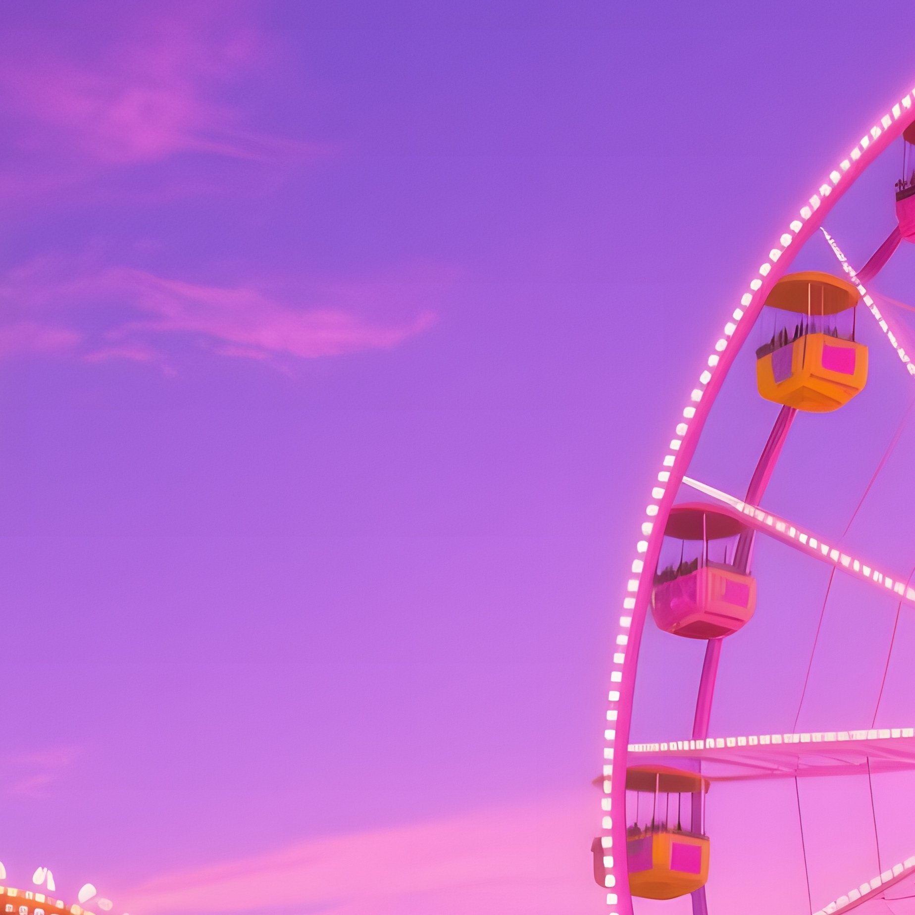 A Lively Summer Fairground At Dusk, Rides Surrounded By Towering Pop‑Art Sunflowers In Neon Yellow - Full Resolution Quality Preview