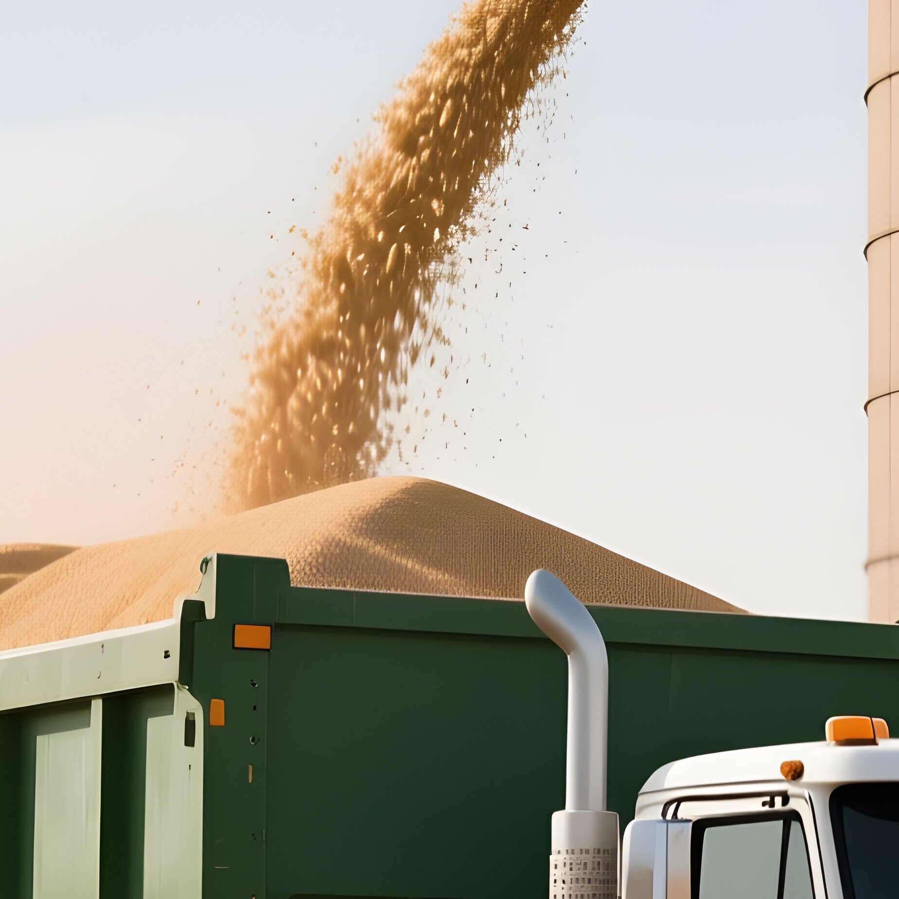 A Livestock Feed Truck Unloading Grain Into Farm Silos - Full Resolution Quality Preview