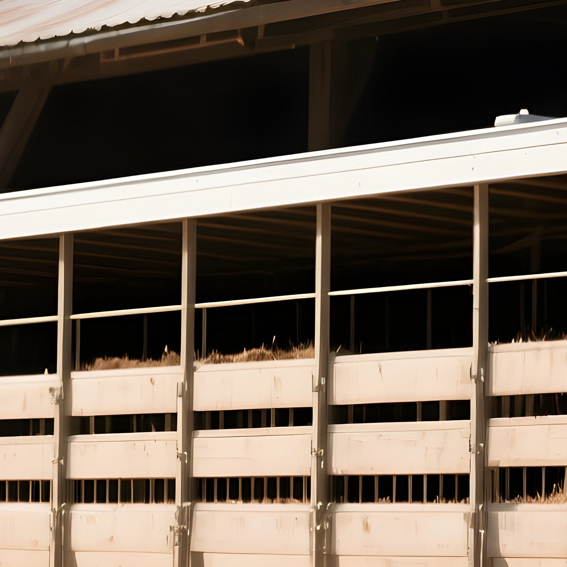 A Livestock Trailer Resting In The Shade Beside A Barn - Full Resolution Quality Preview