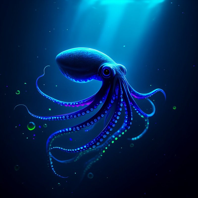 A Living Giant Squid Drifting Gracefully Through The Twilight Zone Of The Deep Sea