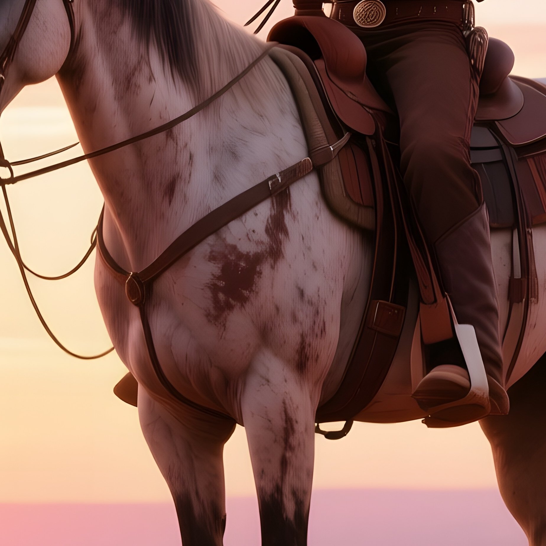 A Lone Cowboy On A Weathered Horse Pauses At Sunrise Atop A Red Sandstone Ridge, The Sky Painted In - Full Resolution Quality Preview