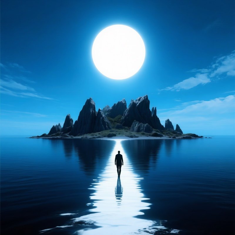 A Lone Figure Approaching A Glowing Circular Light Above An