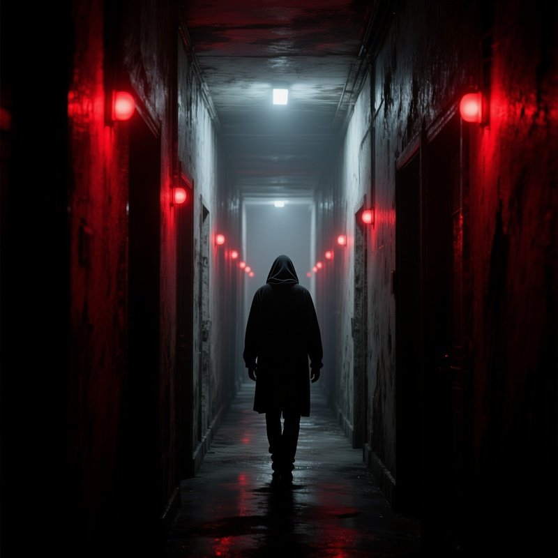 A Lone Figure Walking Down A Dimly Lit Corridor Corridor Mystery