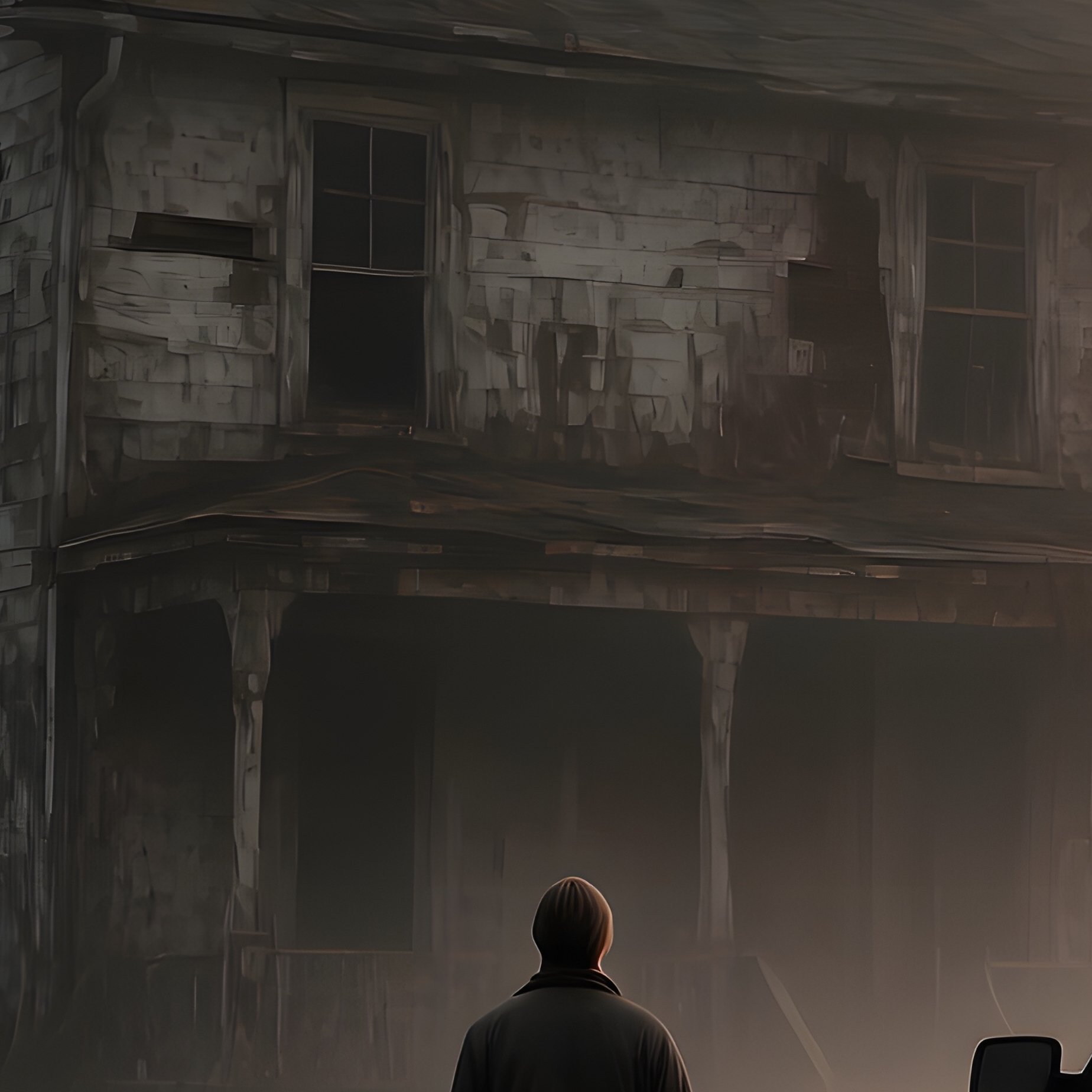 A Lone Figure Walking Towards An Old House Loneliness Abandoned - Full Resolution Quality Preview